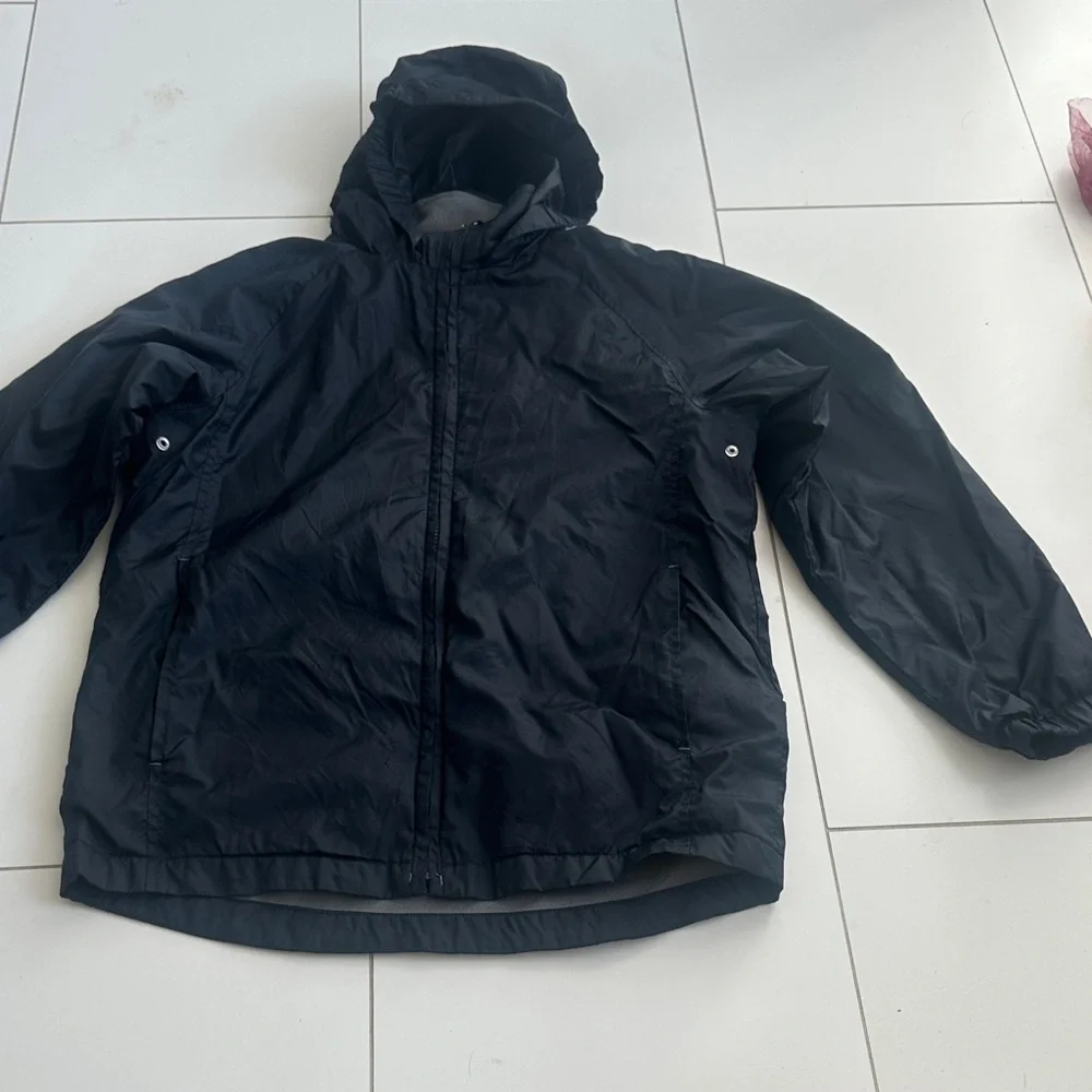 Lands' End Kids navy Hooded Raincoat 10/12 fleece lined